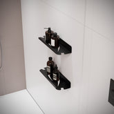 Paslanmaz Çelik 2 Katlı Duş Rafı - Yapışkan Montajlı ve Mat Siyah Duş İçi Şampuan Rafı - PİATTO