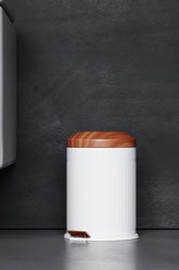 Paslanmaz Çelik Beyaz Vintage Çöp Kovası- Amortisörlü İç Kovalı