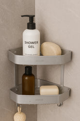 Alüminyum Köşe Banyo Rafı - Vidalı Montaj 2 Raflı Organizer