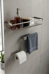 Yapışkanlı Banyo Aksesuar SETİ , Paslanmaz Çelik Tuvalet Banyo Havlu Askısı - Banyo Rafı ve Wc Kağıdı Standı