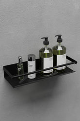 Paslanmaz Çelik Mat Siyah Yapışkanlı Banyo Rafı, Duş Rafı & Şampuanlık Köşe Raf Lüks