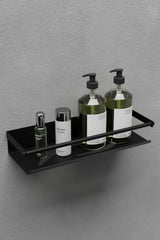 Paslanmaz Çelik Mat Siyah Yapışkanlı Banyo Rafı, Duş Rafı & Şampuanlık Köşe Raf Lüks