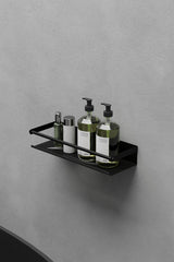 Paslanmaz Çelik Mat Siyah Yapışkanlı Banyo Rafı, Duş Rafı & Şampuanlık Köşe Raf Lüks