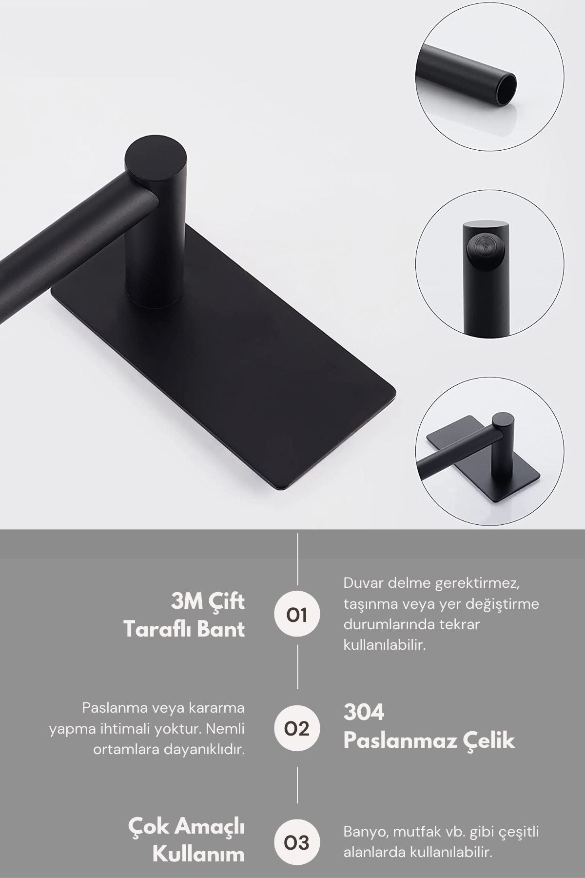 Zift Unique Paslanmaz Çelik Banyo Aksesuar Seti - Havluluk , Tuvalet Kağıtlığı , 2 Borno Askısı Takım