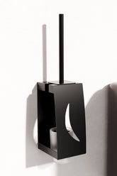 Duvara Monte WC Fırça Takımı , Tuvalet Fırçası Mat Siyah Paslanmaz Çelik Kendinden Yapışkanlı