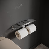 İnoks Satine Çiftli Tuvalet Kağıdı Askısı - Raflı 304 Paslanmaz Çelik - Yapışkanlı Vidasız Banyo Askısı