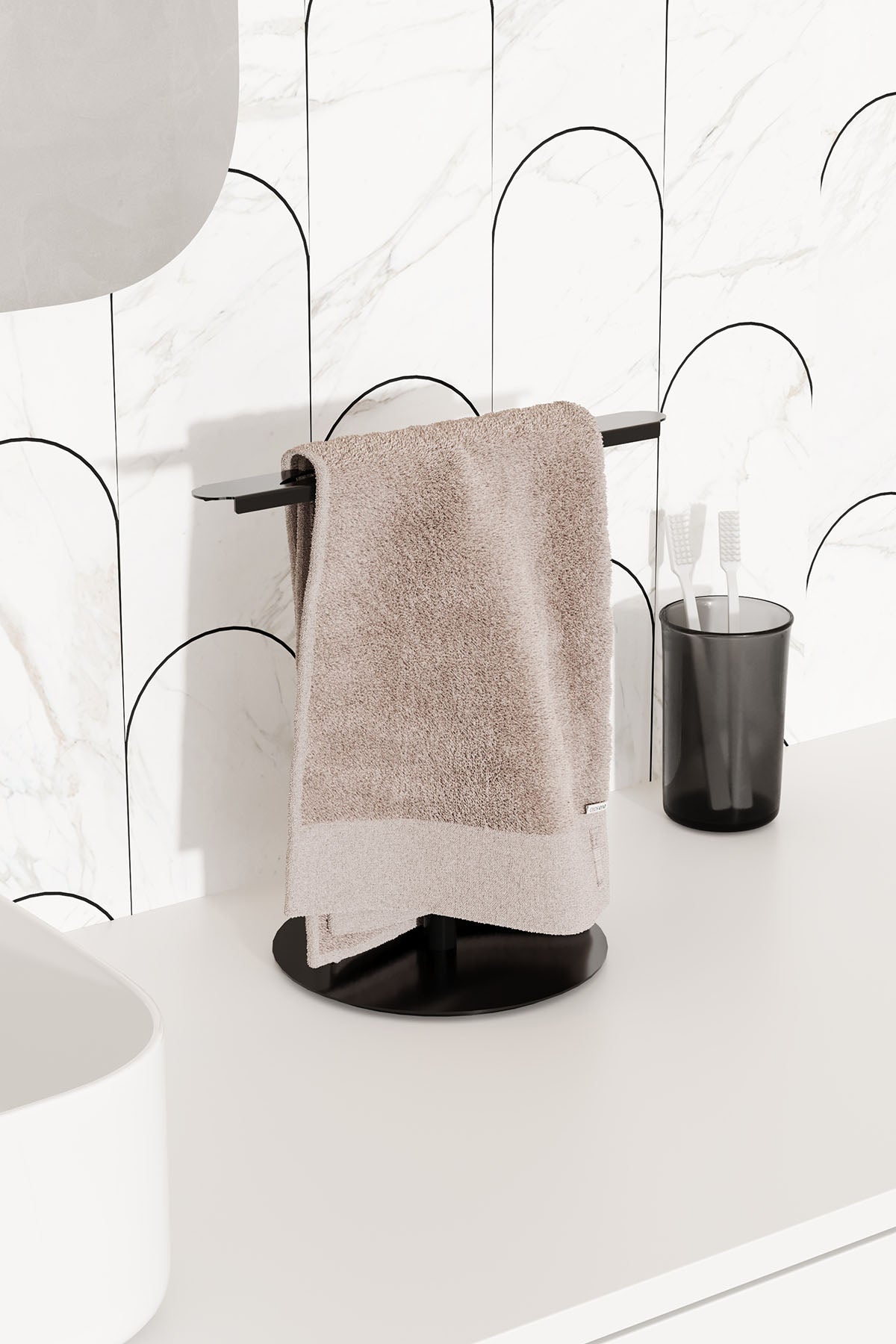 Paslanmaz Çelik Mat Siyah Havluluk, Tezgah Üzeri Havlu Askısı-Banyo Tuvalet Havlu Standı