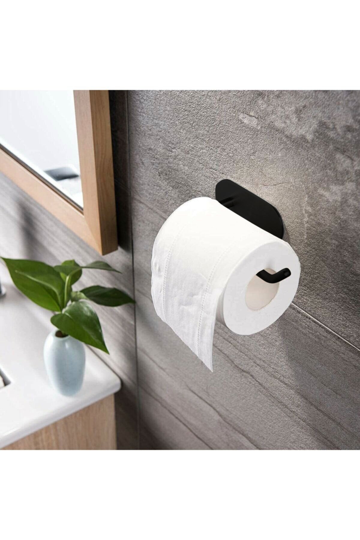 Paslanmaz Çelik Tuvalet Kağıdı Askısı - Mat Siyah Yapışkanlı - SPELLO BLACK