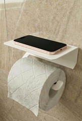 Paslanmaz Çelik Tuvalet Kağıdı Askısı-Beyaz Raflı ve Yapışkanlı Tuvalet Kağıdı WC Kağıt Asacağı