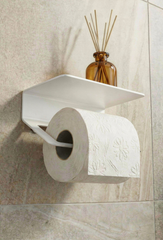 Paslanmaz Çelik Tuvalet Kağıdı Askısı-Beyaz Raflı ve Yapışkanlı Tuvalet Kağıdı WC Kağıt Asacağı