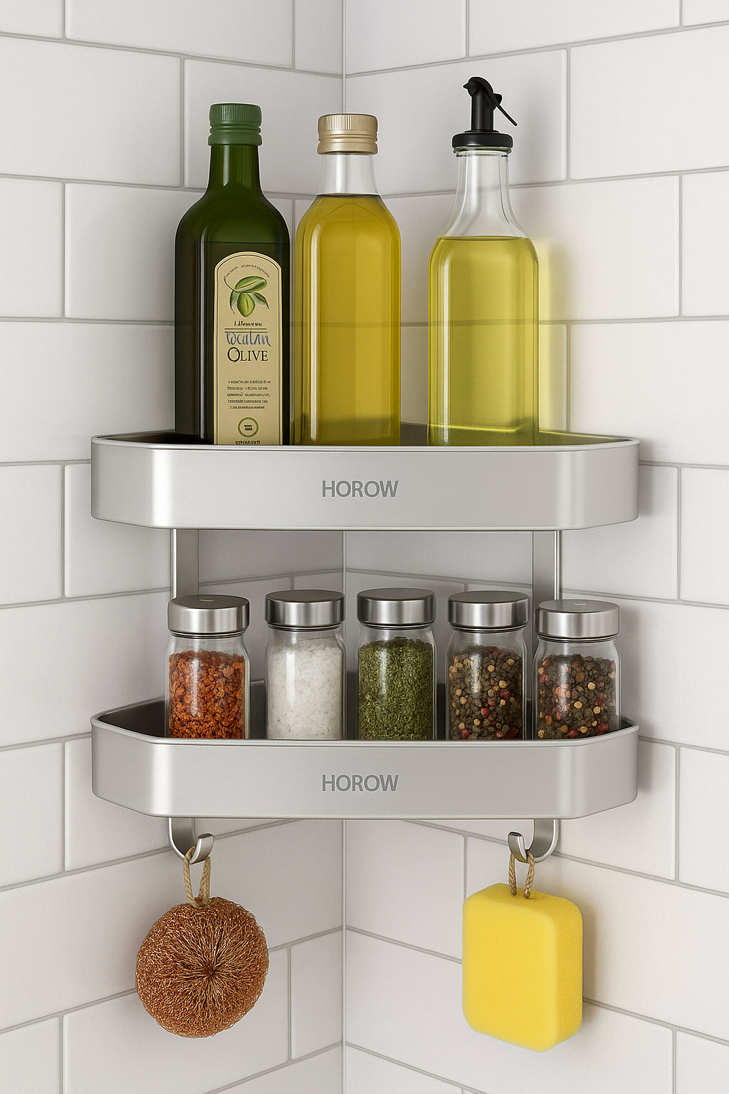 Alüminyum Köşe Banyo Rafı - Vidalı Montaj 2 Raflı Organizer