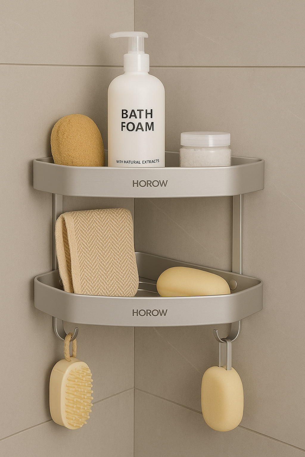 Alüminyum Köşe Banyo Rafı - Vidalı Montaj 2 Raflı Organizer