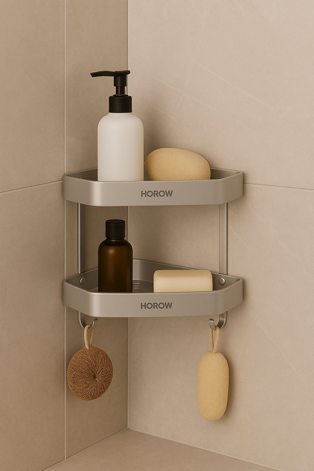 Alüminyum Köşe Banyo Rafı - Vidalı Montaj 2 Raflı Organizer