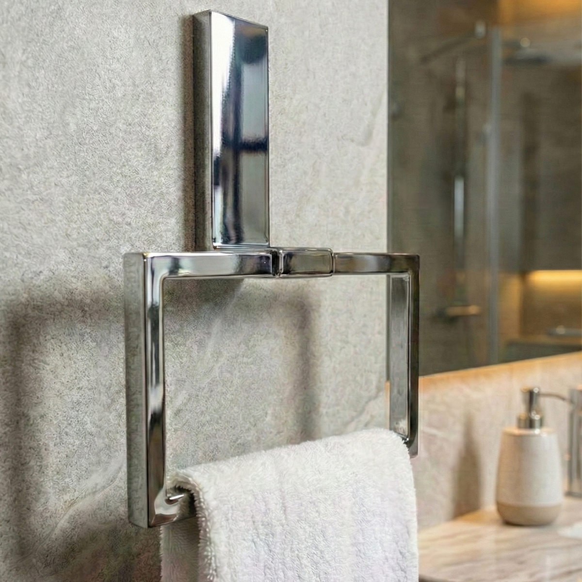 Parlak Krom 304 Paslanmaz Çelik Hareketli Havluluk - Yapışkanlı Vidasız Banyo Havlu Askısı