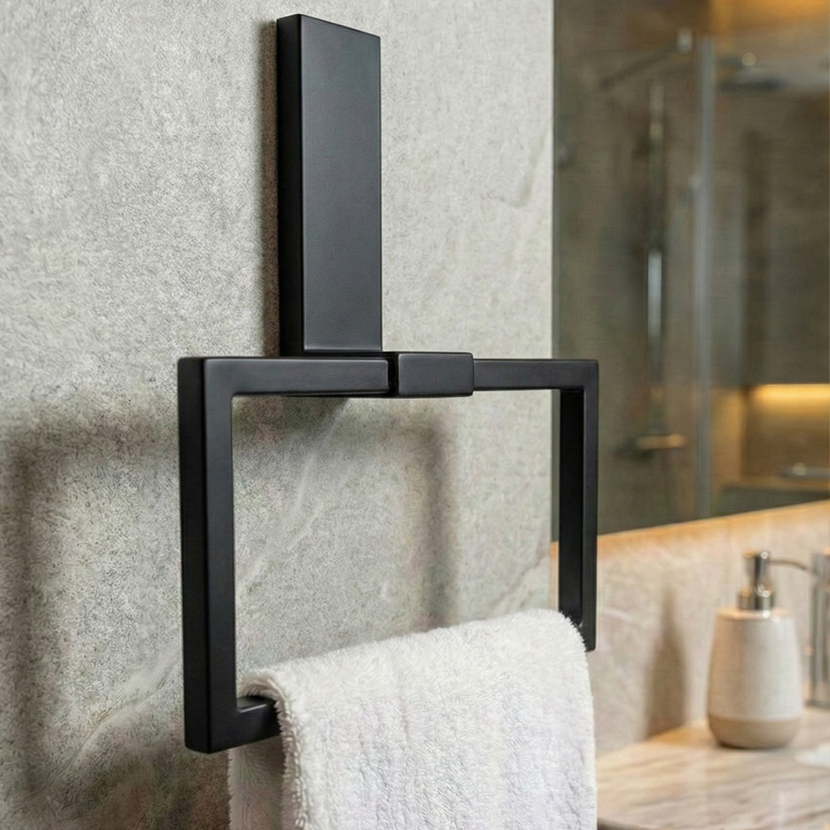 Siyah Mat 304 Paslanmaz Çelik Hareketli Havluluk - Yapışkanlı Vidasız Banyo Havlu Askısı