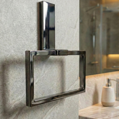 Titanyum Kaplama 304 Paslanmaz Hareketli Havluluk - Yapışkanlı Parlak Antrasit Füme Askı