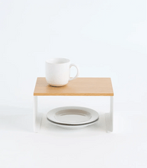 Doğal Ahşap Mutfak Rafı - Beyaz Metal Ayaklı Tezgah Üstü Düzenleyici - Dolap İçi Organizer