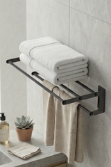 Havluluk - Yapışkanlı Banyo & Tuvalet Havlu Askısı - Paslanmaz Çelik , Mat Siyah-Havlupan