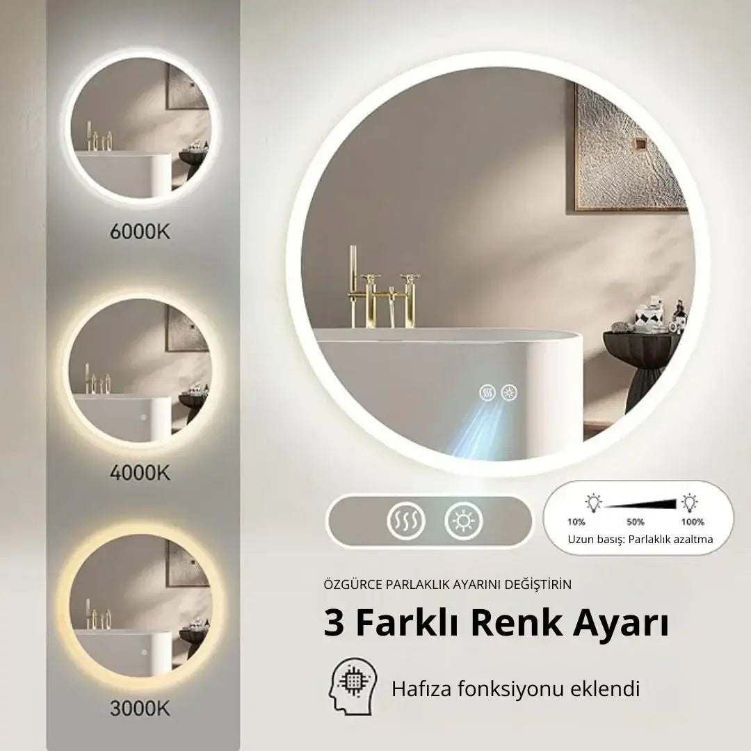 Ayarlanabilir parlaklık yuvarlak ayna